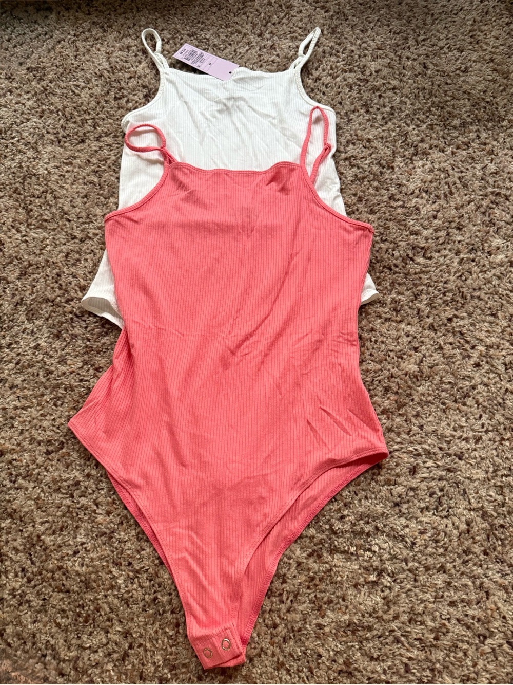 Women's Ribbed Pink and White One-Piece Bodysuit - Classic Tank Style